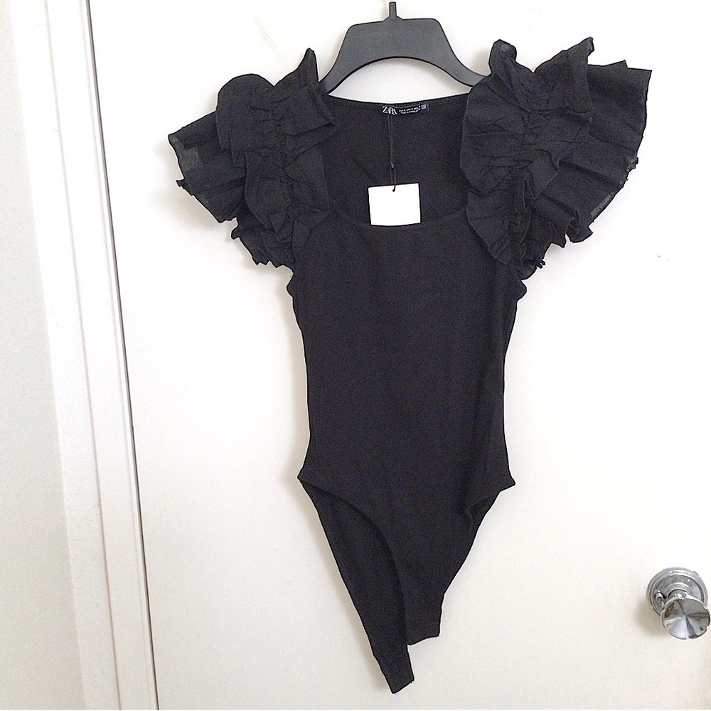 Zara Ribbed Ruffled Bodysuit - Picture 8 of 10